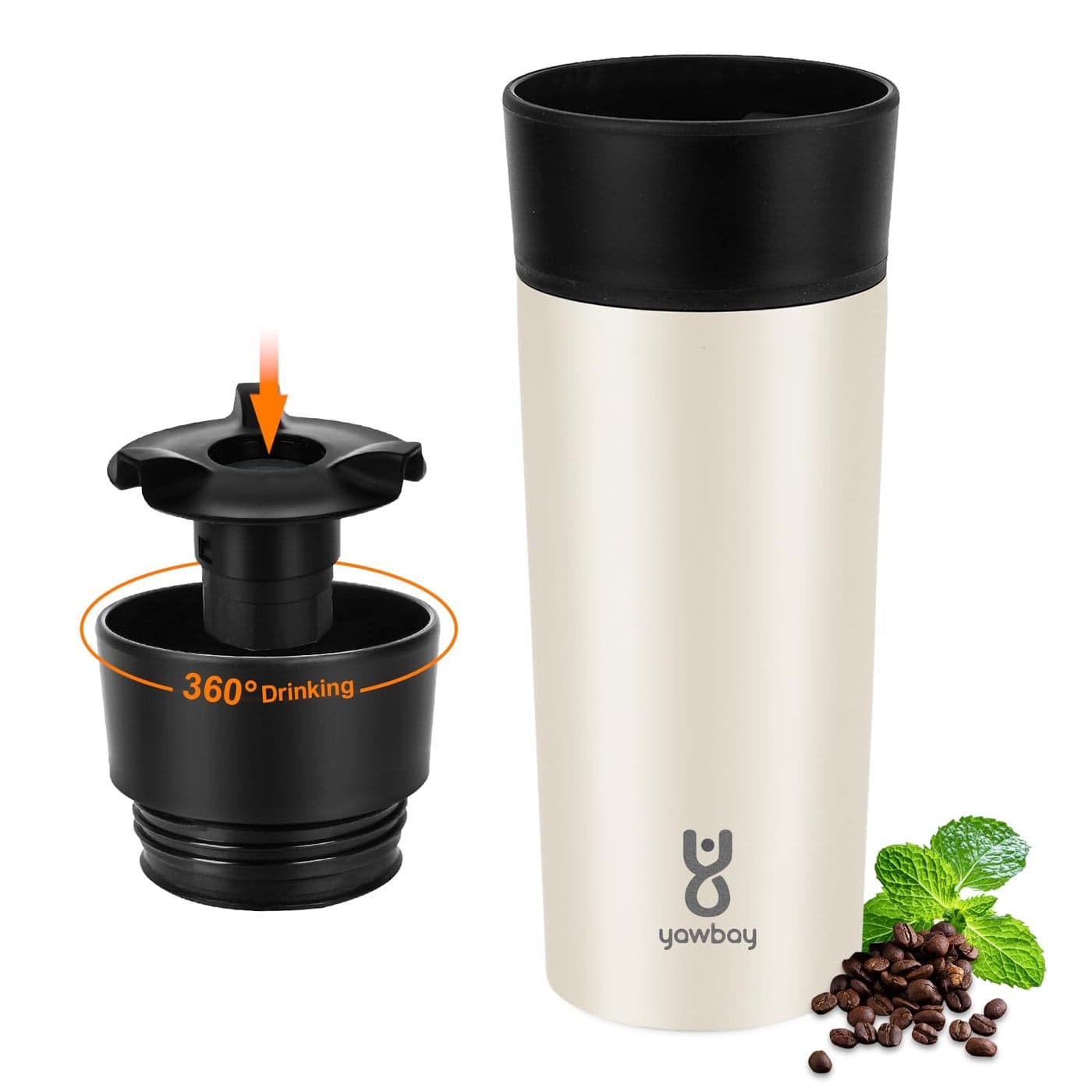 Yawbay Travel Coffee Mug with 360Lid Travel Coffee Tumbler 12 oz Leak Proof Stainless Steel Insulated Travel Mugs for Hot and Cold Spill Proof Leak ProofBeige