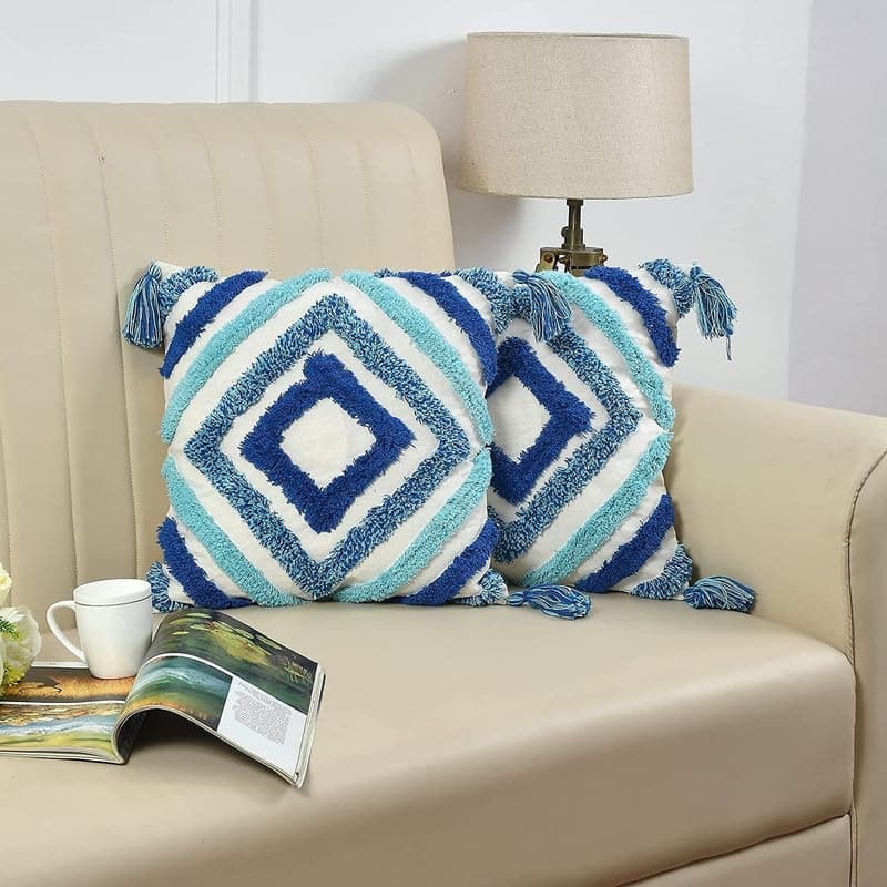 TINDLER KNOTS Luxurious Attractive Boho Cushion Covers 16 inch x 16 inch, Pack of 1 Pure and Soft Hand Tufting Square Pillow Covers for Bedroom Living Room Indoor Outdoor Sofa