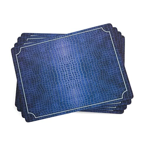 Pimpernel Blue Croc Leather Placemats Set of 4 Durable CorkBacked Dining Mats with Crocodile Texture Pattern Heat Resistant Stain Resistant Table Protectors for Meals Entertaining Decor
