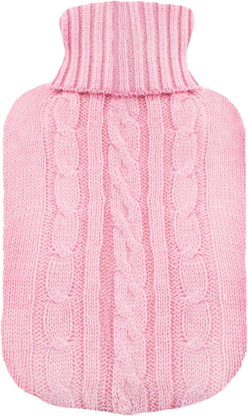 TRIXES Knitted Cover for Hot Water Bottle Candy Pink Cable Knit Insulator Cover only One Size for 2 Litre Hot Water Bottles not Included 31 x 20cm