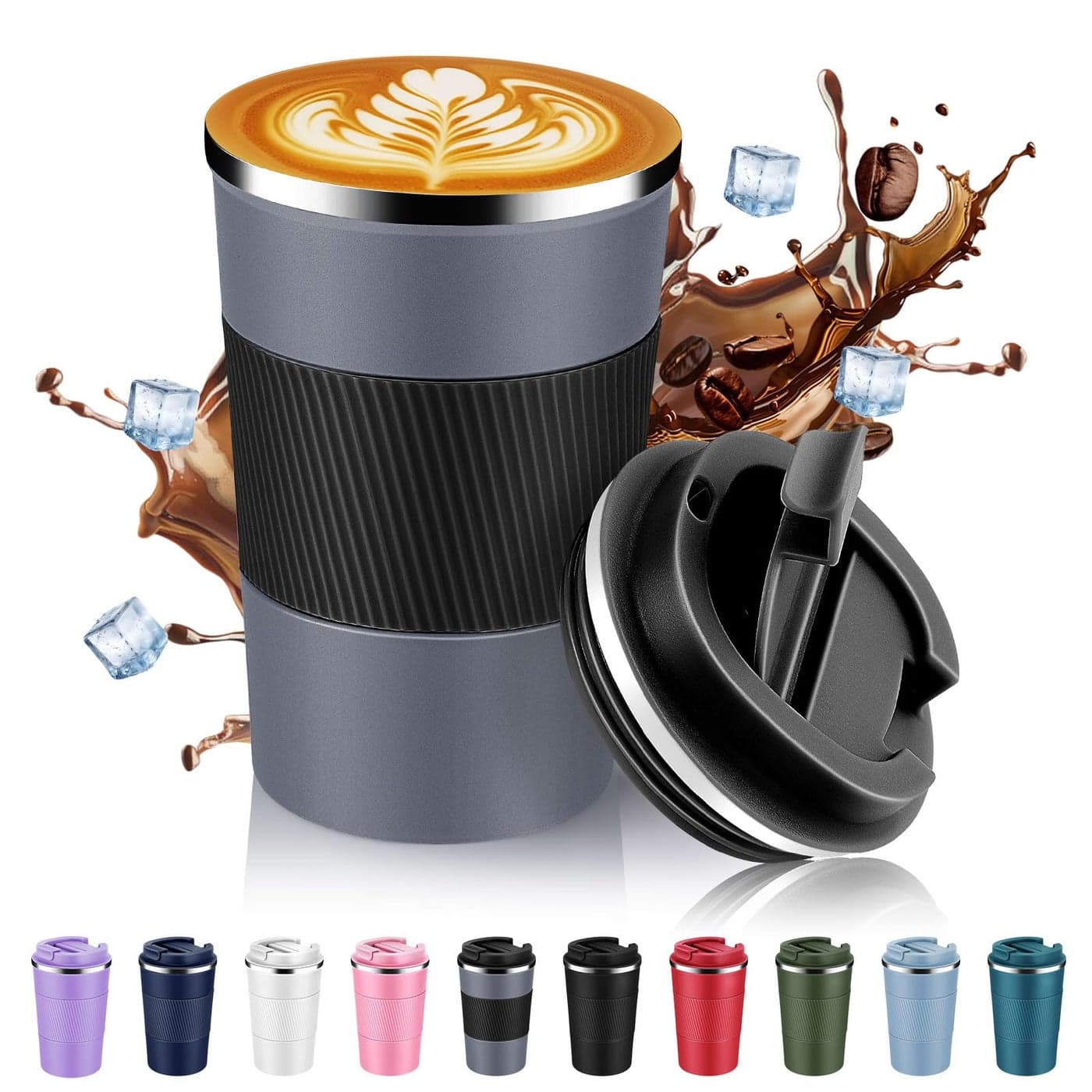 Volhoply 13 oz Stainless Steel Insulated Travel Coffee Mug with Fip LidReusable Double Wall Vacuum Metal Coffee CupPortable to Go Leak Proof Cafe Thermal Tumbler for Hot Cold DrinksGray1