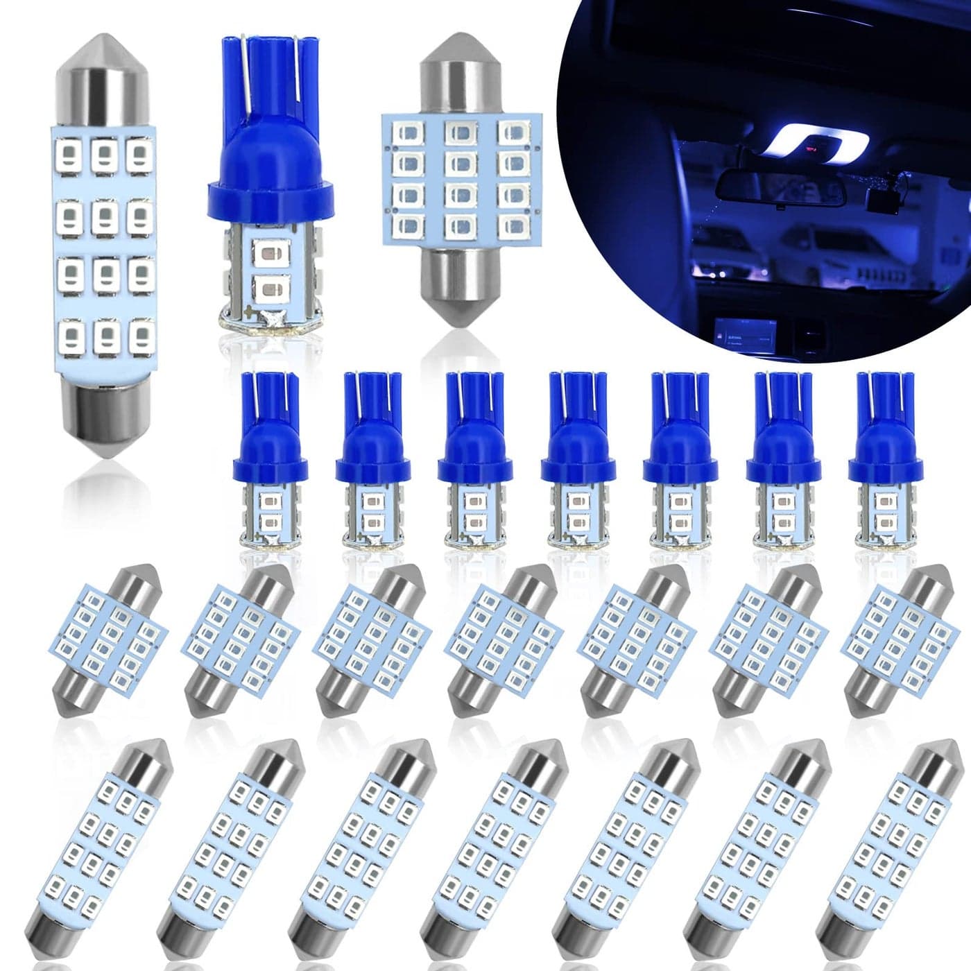 YOGEIER Car Led Bulb Car Led Combination Set of 24 Sets Used for Car Interior Lights Indoor Map Dome Lights Trunk Lights License Lights Etc Blue