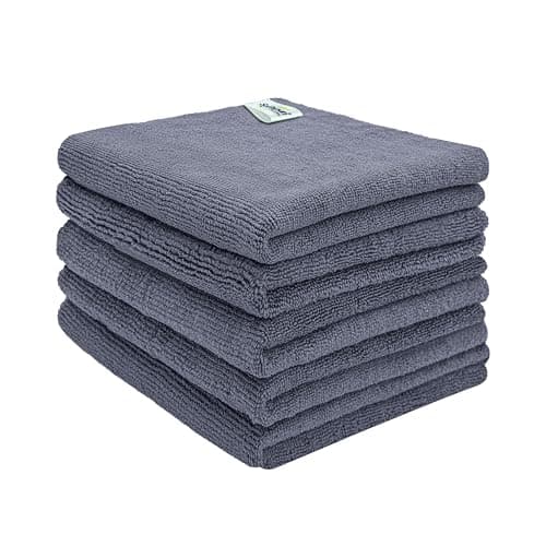 SOFTSPUN Microfiber Cloth - 5 pcs - 40x40 cms - 340 GSM Grey- Thick Lint & Streak-Free Multipurpose Cloths - Automotive Microfibre Towels for Car Bike Cleaning Polishing Washing & Detailing