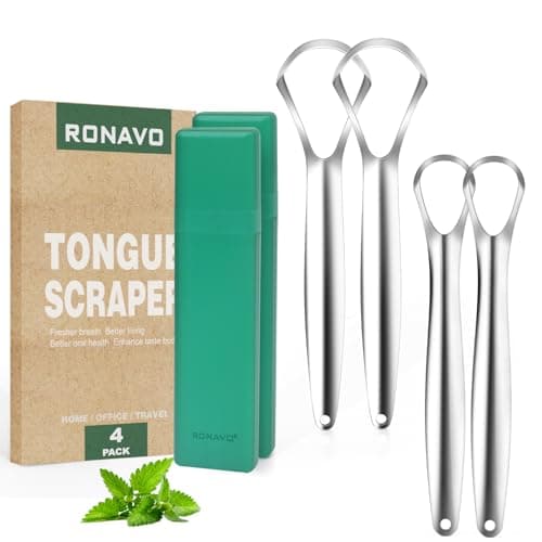 RONAVO Tongue Scraper Cleaner for Adults and Kids, with Travel Handy Case, Professional Tough Scraper Healthy Oral Care, Fight Bad Breath, Easy to Use & Wash, 2 Size (4 PC)…