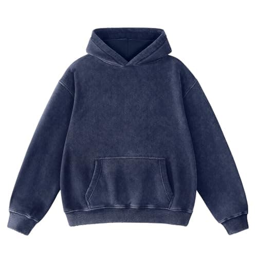 FAIABLE Womens Oversized Acid Wash Hoodie Unisex Heavyweight Cotton Hoodies Fleece Vintage Washed Distress Sweatshirt Women Men Couples Streetwear College Casual Fall Winter Autumn 2025 Blue