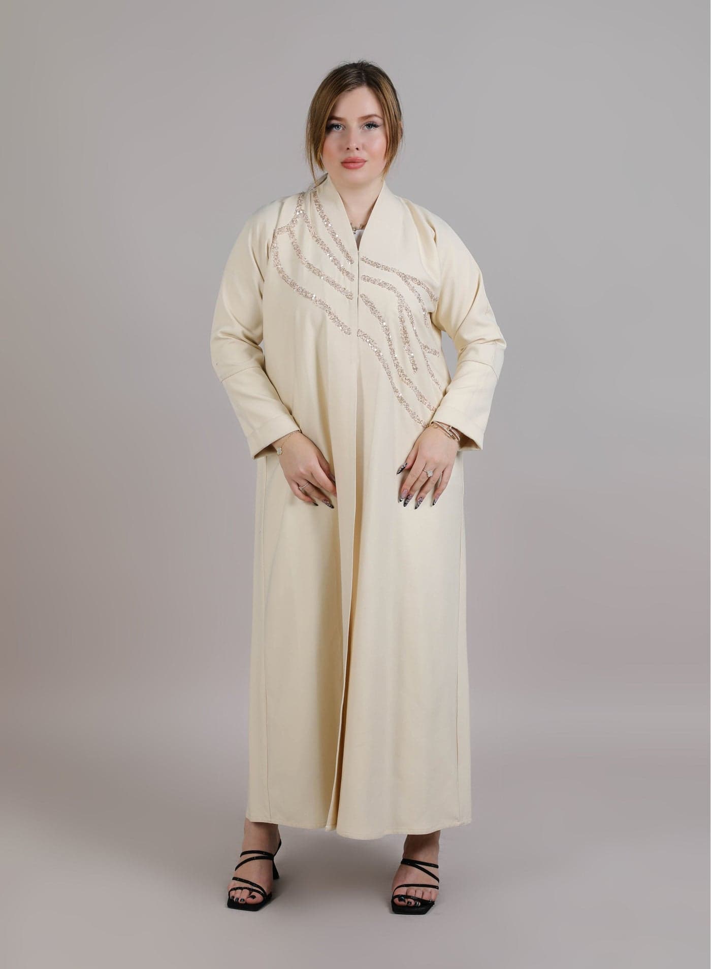 MSquare Fashion Beige Korean Nida Embroidered Abaya