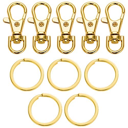 5 Set Key Chain Flat Key Rings Women Metal Swivel Clasps Snap-On Keychain Ring Hook Spring Clip Snap Hook Lobster Clasp for Keys, Lanyards Jewelry Findings, Round Edge, Gold