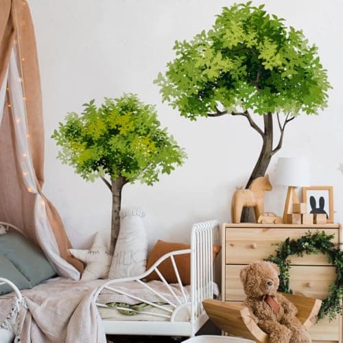 Runtoo Large Tree Wall Decals Green Plants Forest Peel and Stick Wall Mural Stickers for Kids Room Classroom Nursery Living Room Decor