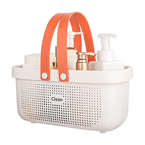 JiatuA Plastic Storage Basket with Handle Portable Shower Caddy Tote Organizer Basket Bin for Bathroom Kitchen Dorm Room Bedroom, White