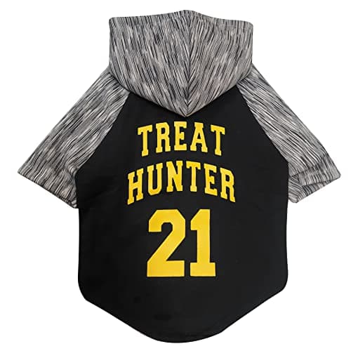 FETCHER Black 'Treat Hunter' Printed Premium Warm Fleece Hoodie for Dogs and Cats | Winter wear (12" X-Small)