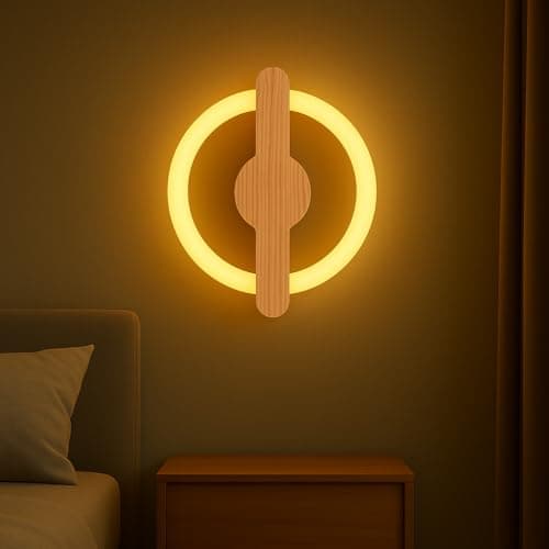 Lamp master Wooden Ring LED Wall Lamp | 2-in-1 Rotatable Wall Mounting Design | Decorative Wall Sconce for Bedroom, Living Room, Office, Hotels & Restaurants | Warm White Glow | Modern Home Decor