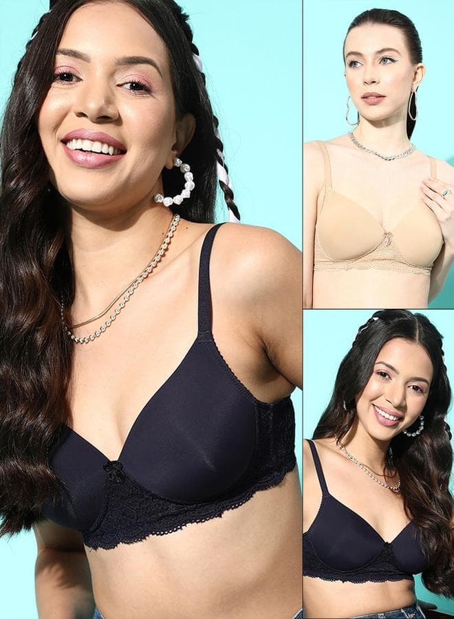 Leading Lady Pack Of 2 - Lightly Padded Lace Insert T-Shirt Bra