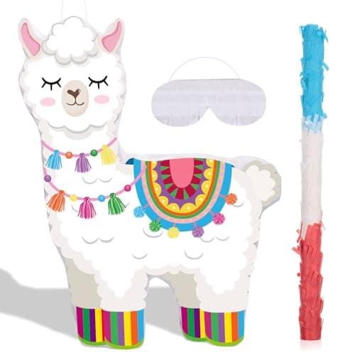 Harrycle Llama Piata for Cinco De Mayo Mayo Sombrero Party Hats Mexican Fiesta Decorations with Stick Blindfold Hanging Piata for Taco Tuesday Event Mexican Party Favors 16 x 12 x 3 Inch