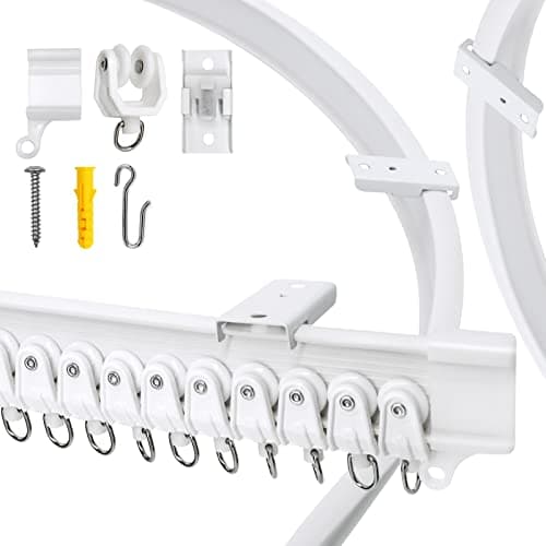 VRSS Flexible Bendable Curved Ceiling Curtain Track With Stainless Steel Curtain Clips, 5 Meters(16.4 ft) for L, U, Circle Shape Shower Curtain Track RV Curtain Track System Room Divider DIY