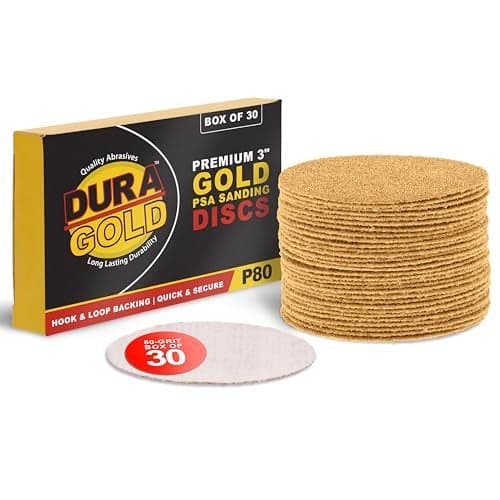 Dura-Gold - Premium - 80 Grit 3" Gold Hook & Loop Sanding Discs for DA Sanders - Box of 30 Sandpaper Finishing Discs for Automotive and Woodworking