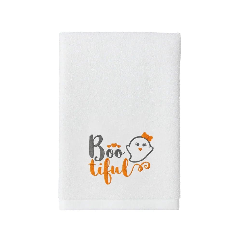 Iris Embroidered For You Bath Towel 70 x 140 Cm 600 Gsm White 100% Cotton Halloween Bootiful with Ghost Set of 01