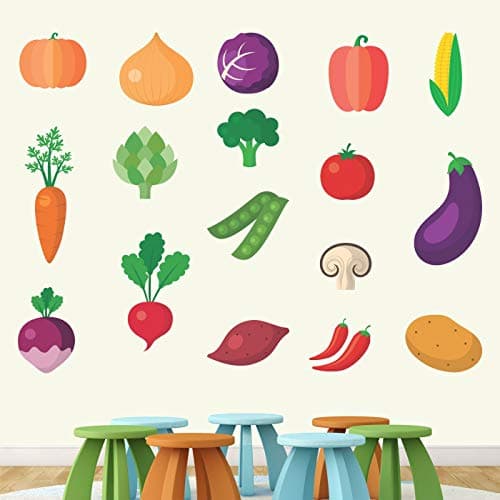 StickMe 'Colourful Vegetables Kids Learning Education Nursery Pre School Kinder Garden Wall Sticker' -SM508 (Multi Colour, Vinyl - 150cm X 150 cm)
