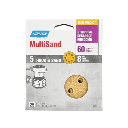 5" Norton 49224 MultiSand Hook & Loop 8-Hole Sanding Disc, P60-Grit, 25-Pack