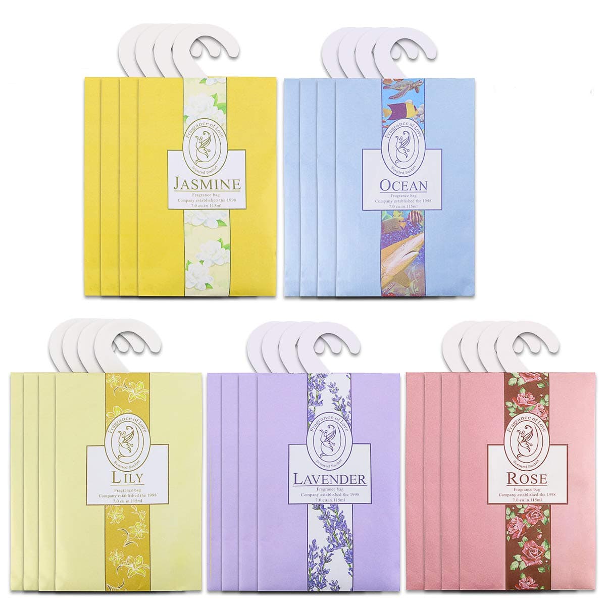 Owevvin 20 Packs Air Freshner Deodorizer Scented Sachets Bags for Drawer and Closet with Hanger