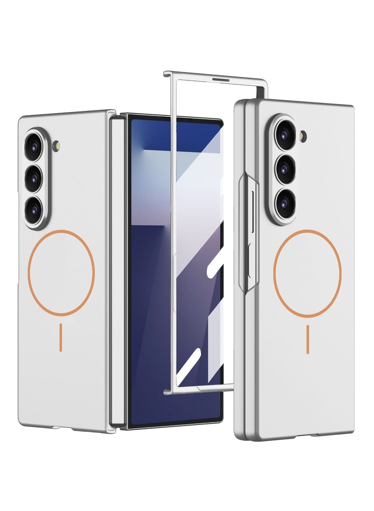 Samsung Galaxy Z Fold 7 Case, 2-in-1 Mobile Phone Case with Built-in Protective Film and Invisible Magnetic Ring, Ultra Thin Cover for Samsung Galaxy Z Fold 7