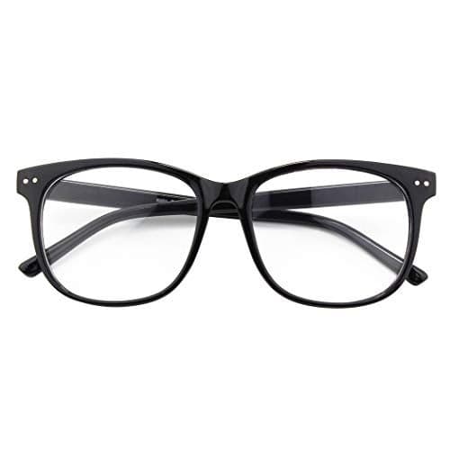 GQUEEN Fake Non Prescription Glasses Clear Lens for Women Men Oversized Frame UV400 Protection Glossy Black, 201581