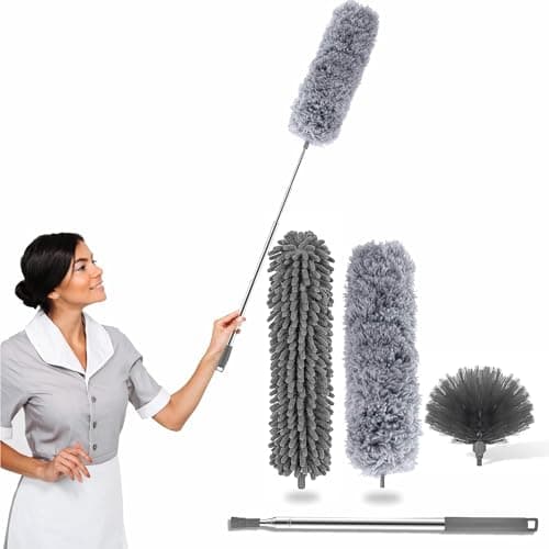 3 in 1 Microfiber Feather Duster Extendable & Bendable Dusters with 100 Inch Long Extension Pole, Washable Lightweight Dusters for Cleaning Ceiling Fan, High Ceiling Home Cleaning