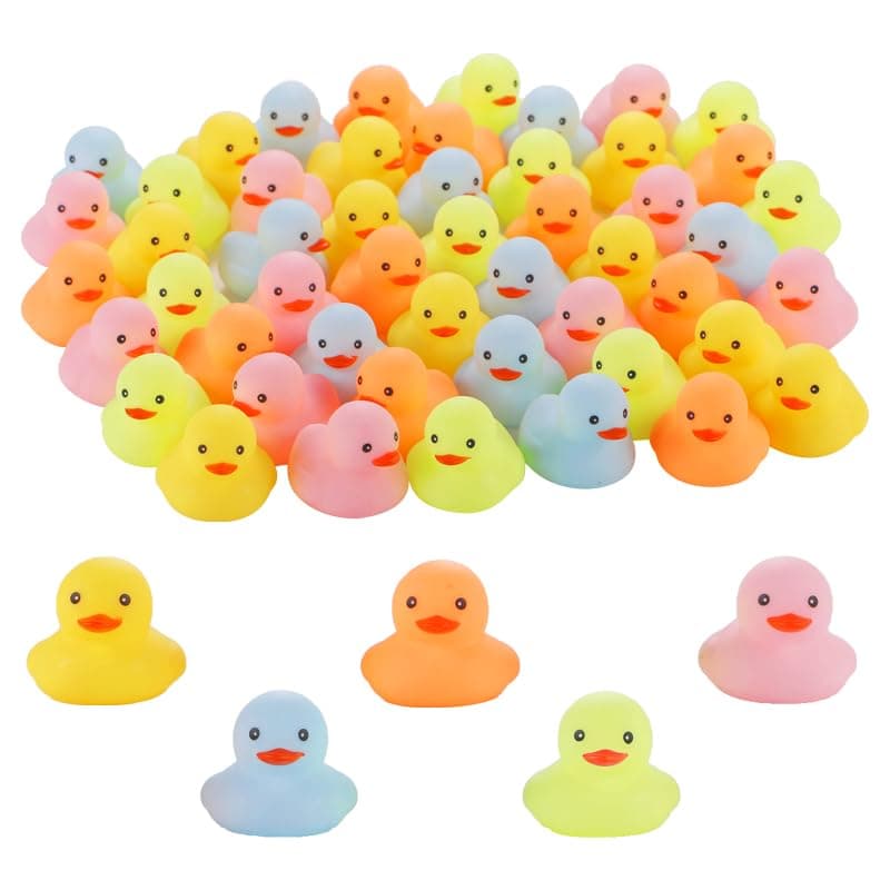 50 Pcs Multicolor Mini Rubber Ducks Baby Bath Toy Children Squeak and Float Colored Small Ducks in Bulk Toddlers Shower Duck Decorations Party Favors
