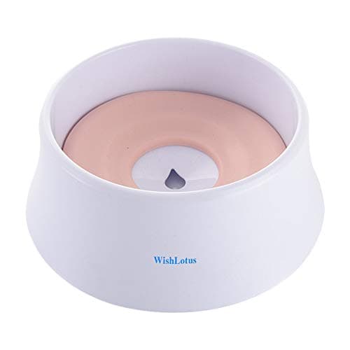 WishLotus Floating Disk Spill Proof Pet Water Bowl, Anti-Overturn/Dust/Choking Overflow Bowl Slows Drinking for Dogs & Cats, 40 oz (Pink)