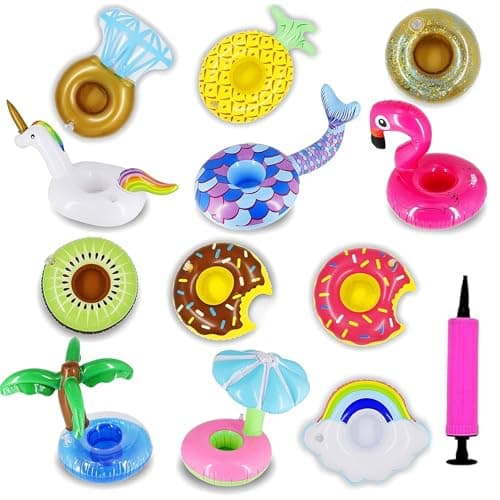 Zcaukya 12 Pack Inflatable Floating Drinking Holders Drink Floats Inflatable Cup Coasters for Pool Party