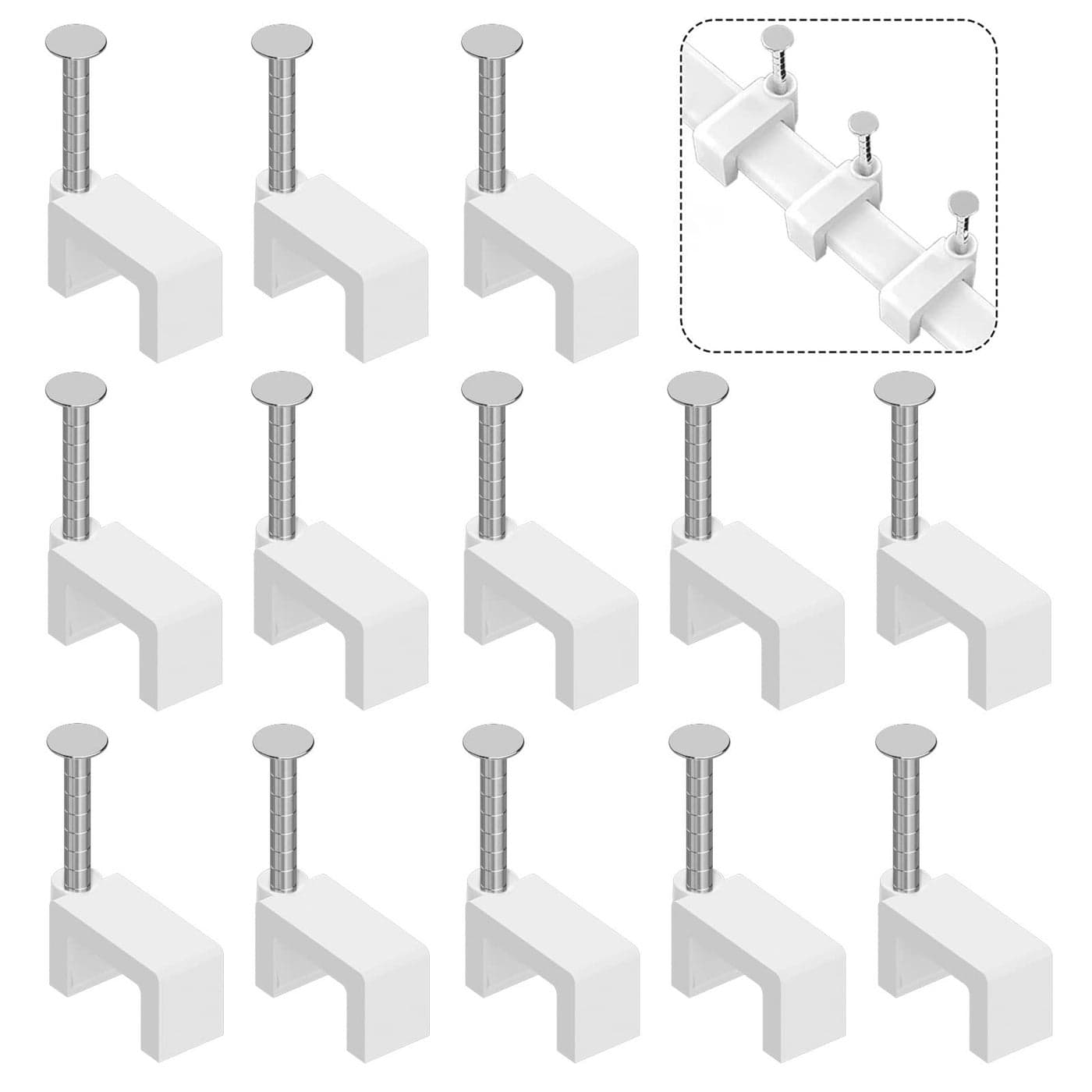 Cable Clips Nail in Cable Clips 100 Pcs 8mm Flat Ethernet Cable Wall Clips Cable Tacks Coax Cable Clip Speaker Wire Clips Cable Nails for Cords Cat5Cat5eCat6Cat7 RJ45 Cord Clips