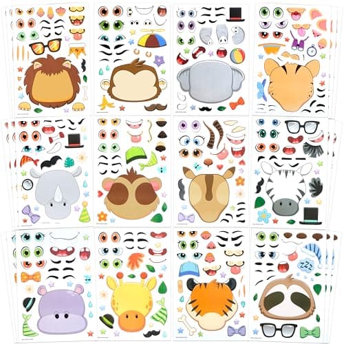 JOYIN 36PCS 9x6 Make a face Stickers for Kids Make Your Own Safari Animal Stickers Jungle Party Favors Kids Crafts Goodie Bags Stuffers Classroom Rewards