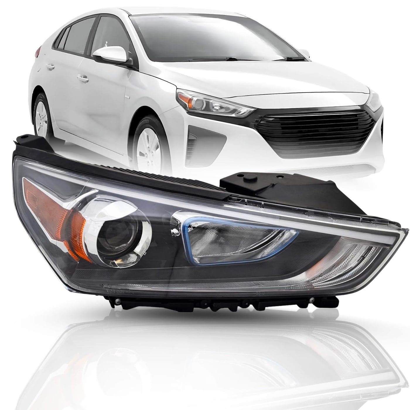 ALLIGATOR AUTO LIGHTS Compatible With Hyundai Ioniq 20172019 HybridPlugIn Hybrid Headlight Headlamp Assembly Halogen Bulbs Included RightPassenger Side