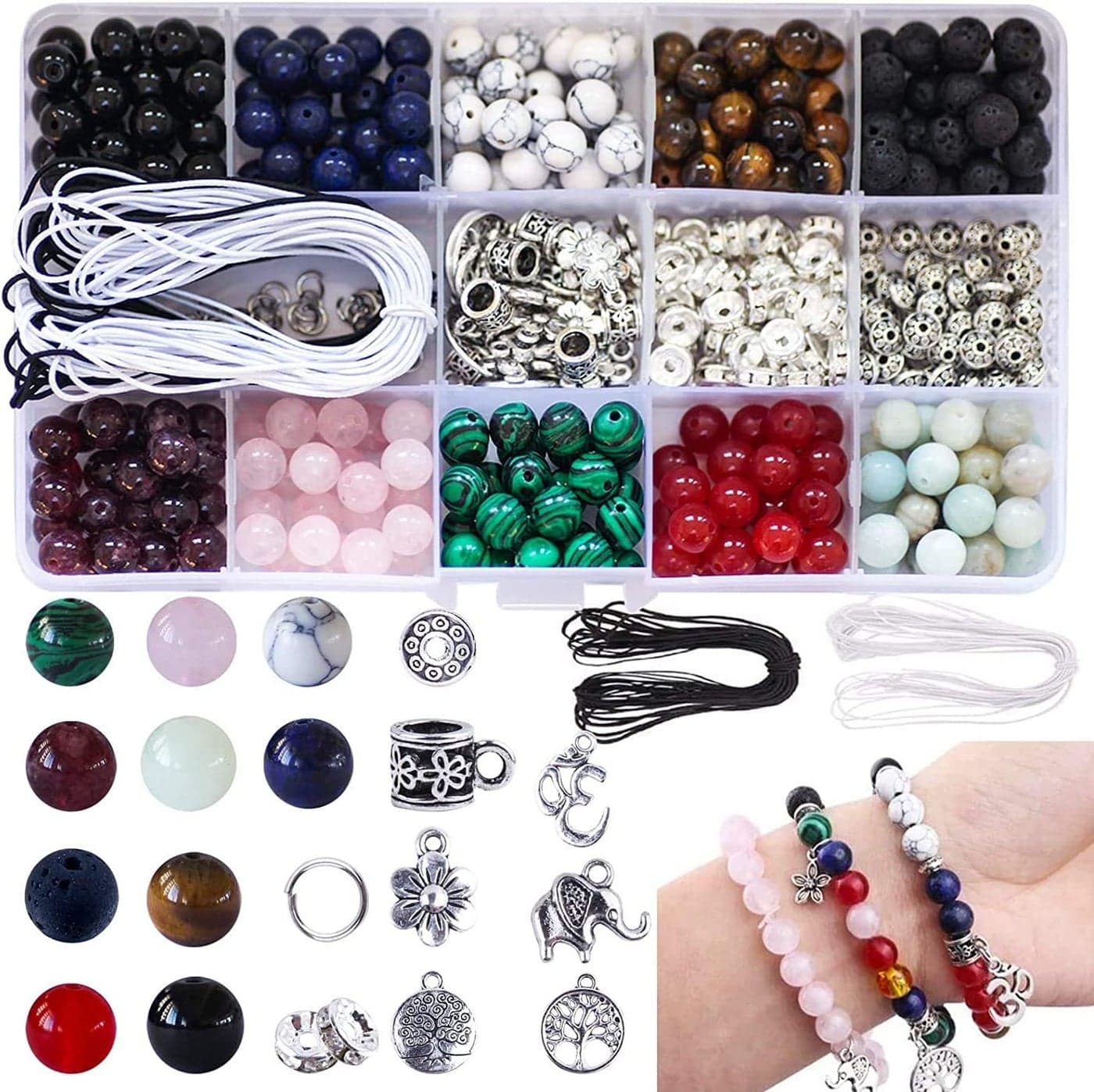 Fishdown 418 pcs 8mm Crystal Beads for Jewelry Making Natural Stone Healing Beads for Bracelets Gemstone Beading Jewelry Necklace Making DIY Kit