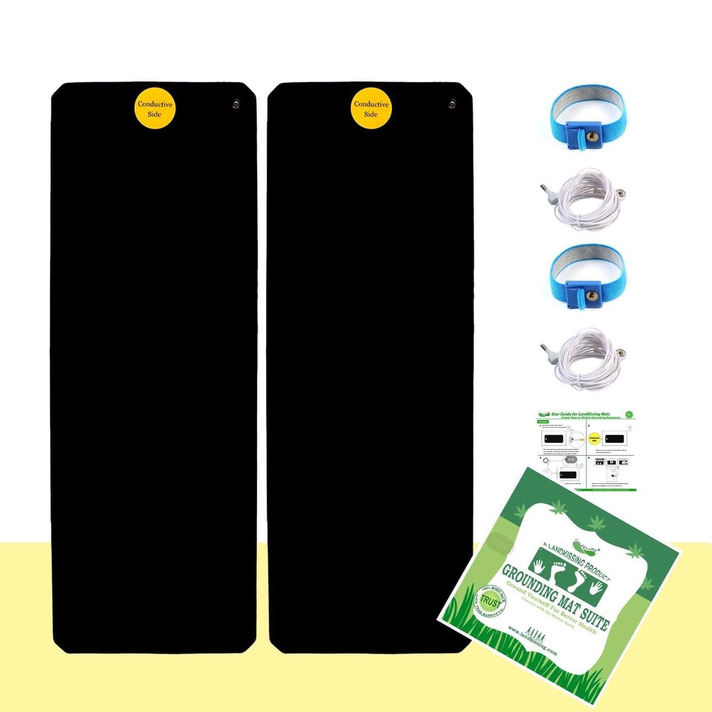 LandKissing Grounding Mat 267 x 98 2 PK for Bed Office Living Room Kitchen and Sleep Benefit Earth Grounding Therapy with Alternative Grounding Wrist Band