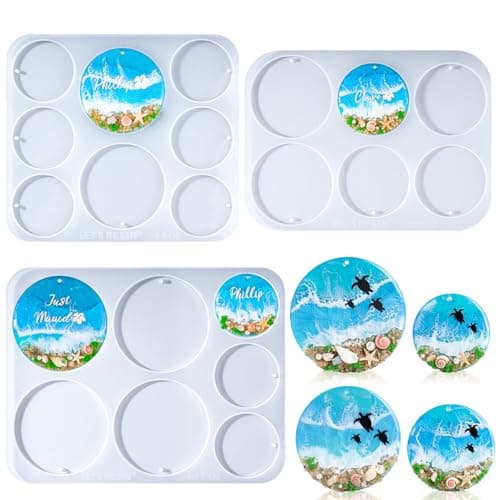 LETS Resin 21Cavities Keychain Resin Molds with Hole 4 Sizes 295 276 236 197 Flat Circle Round Silicone Molds for Resin Epoxy Resin Molds for DIY Christmas OrnamentsWedding Favor