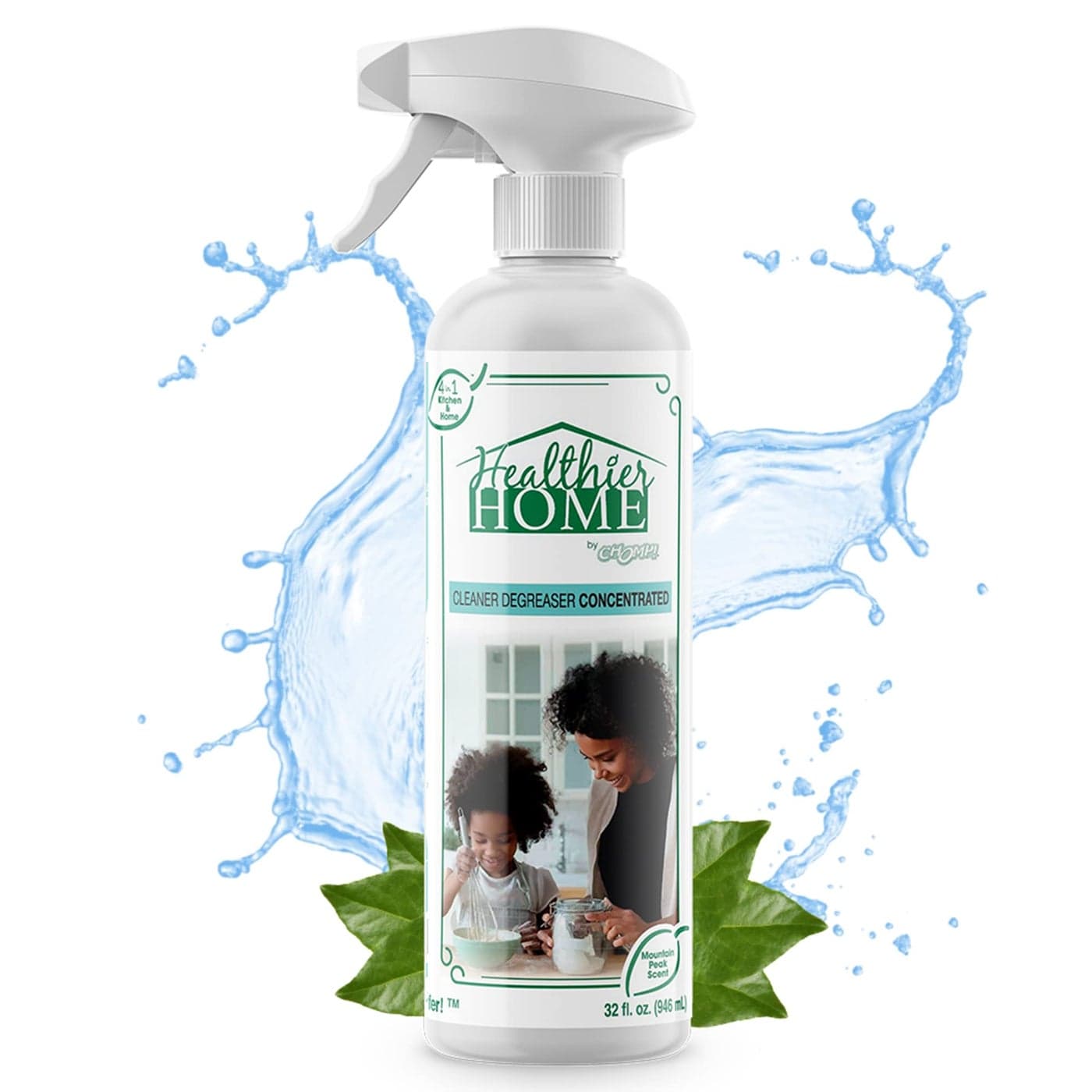 CHOMP Cleaner Degreaser Concentrated Spray Healthier Homes Kitchen Home Multi Purpose Degreasing Deodorizer Stain Remover for Kitchens Appliances Stoves Ovens Counters Floors Autos 32oz