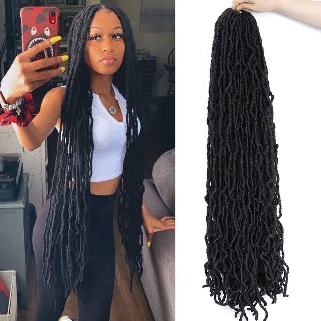 Nescorner 36Inch Soft Locs 6packs Super Long Goddess Locs Crochet Hair Natural Pre Looped Natural Faux Locs Crochet Braid Curly Wave Braiding Hair36inch 1b 6packs