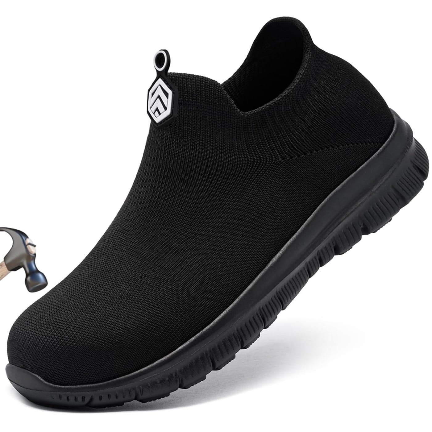 LARNMERN Slip On Steel Toe Shoes Men Women Casual Sock Sneakers Non Slip Safety Work Shoes Lightweight Comfortable Breathable Construction Running Walking Tennis Footwear(8.5 Women/6.5 Men,Black)