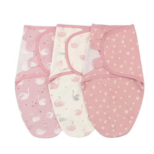 insular Baby Swaddle Wrap Swaddle Blanket for Newborn and Infant Adjustable Swaddling Set for Boy and Girl Soft Cotton Baby Sleep Sack 3 Pack Pink Swan Small03Month