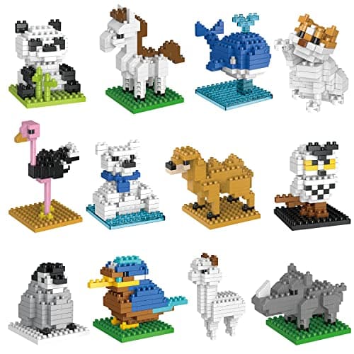 FUN LITTLE TOYS Mini Animals Building Blocks Sets for Goodie Bags, Prizes, Birthday Gifts, Party Favors for Kids 12 Boxes Christmas Stocking Stuffers