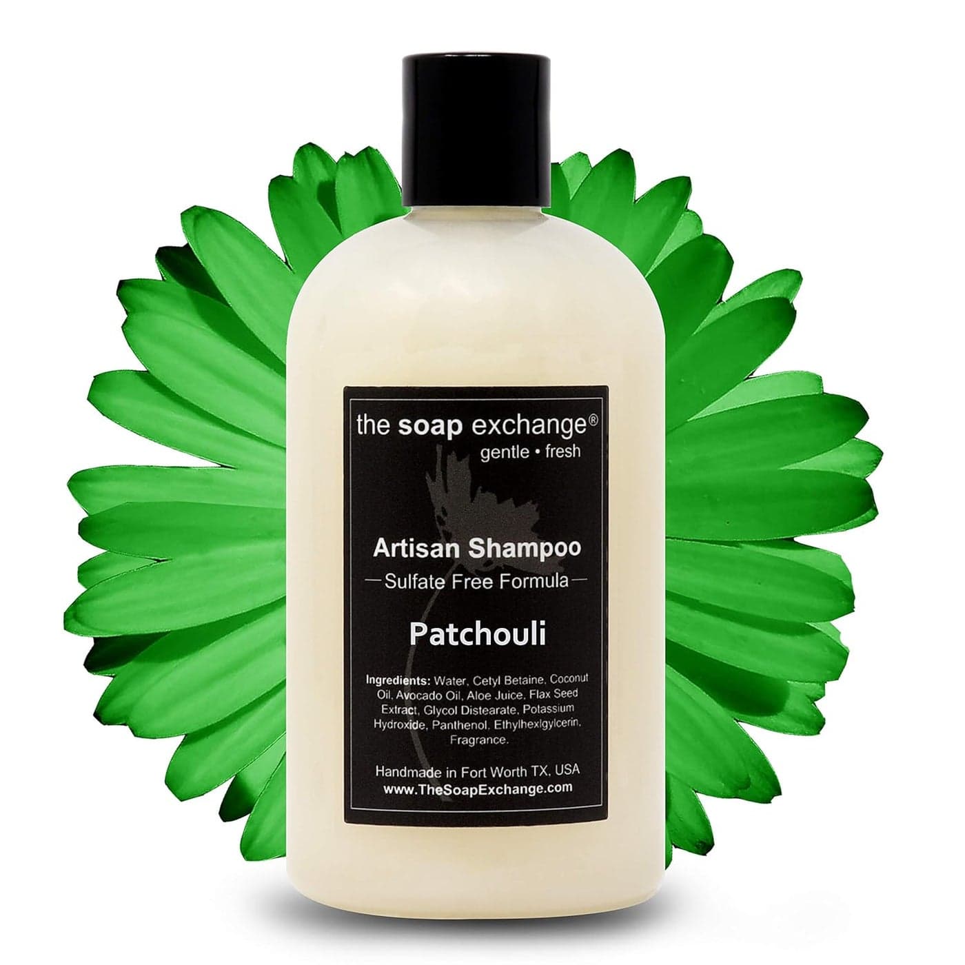 Hair Shampoo - Patchouli Scent - Hand Crafted 12 fl oz / 354 ml Natural Artisan Hair Care, Gentle, Sulfate & Paraben Free, Cleanse, Moisturize, & Protect. Made in the USA.