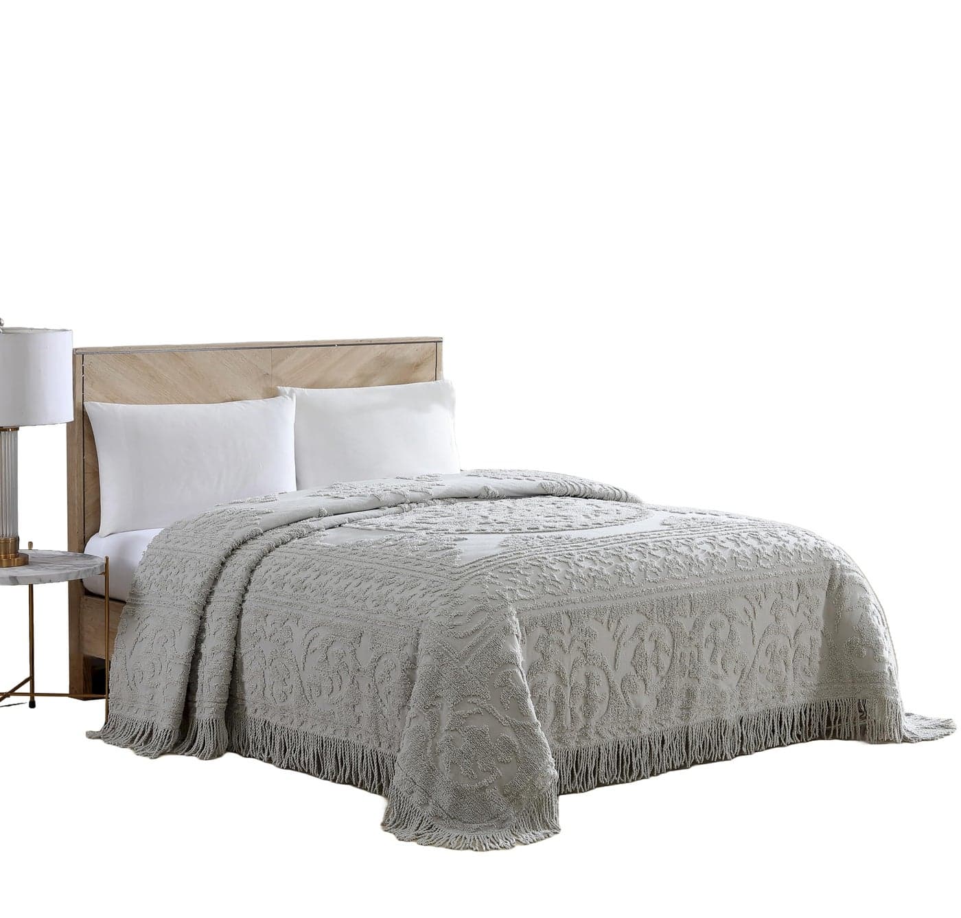 Beatrice Home Fashions Medallion Chenille Bedspread Queen Gray