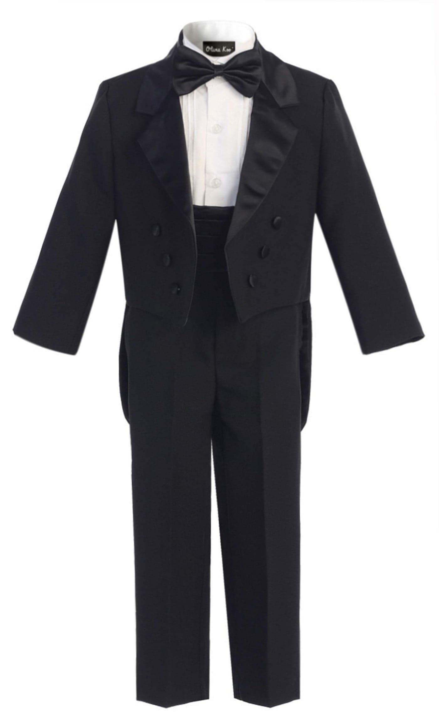OLIVIA KOO Boy's Classic Ring Boy Signature Tuxedo Set with Tail, Black, 2T