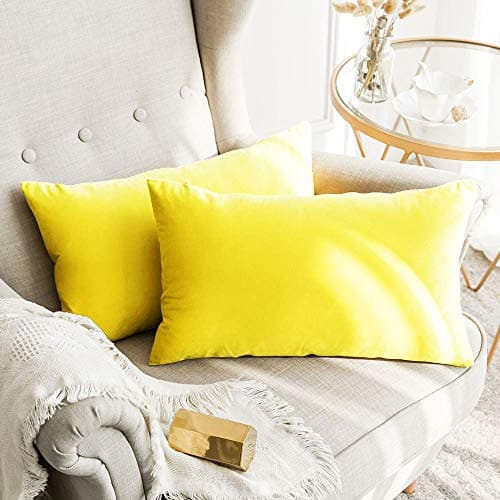 Khooti Velvet Cushion Cover, 14X20 Inches/35X50 Cm | Lemon Yellow | Pack of 1 | Solid Plain Soft & Smooth, Decorative Cushion Covers for Living Room, Bedroom, Couches, Chairs, Sofas, Beds & Home Decor