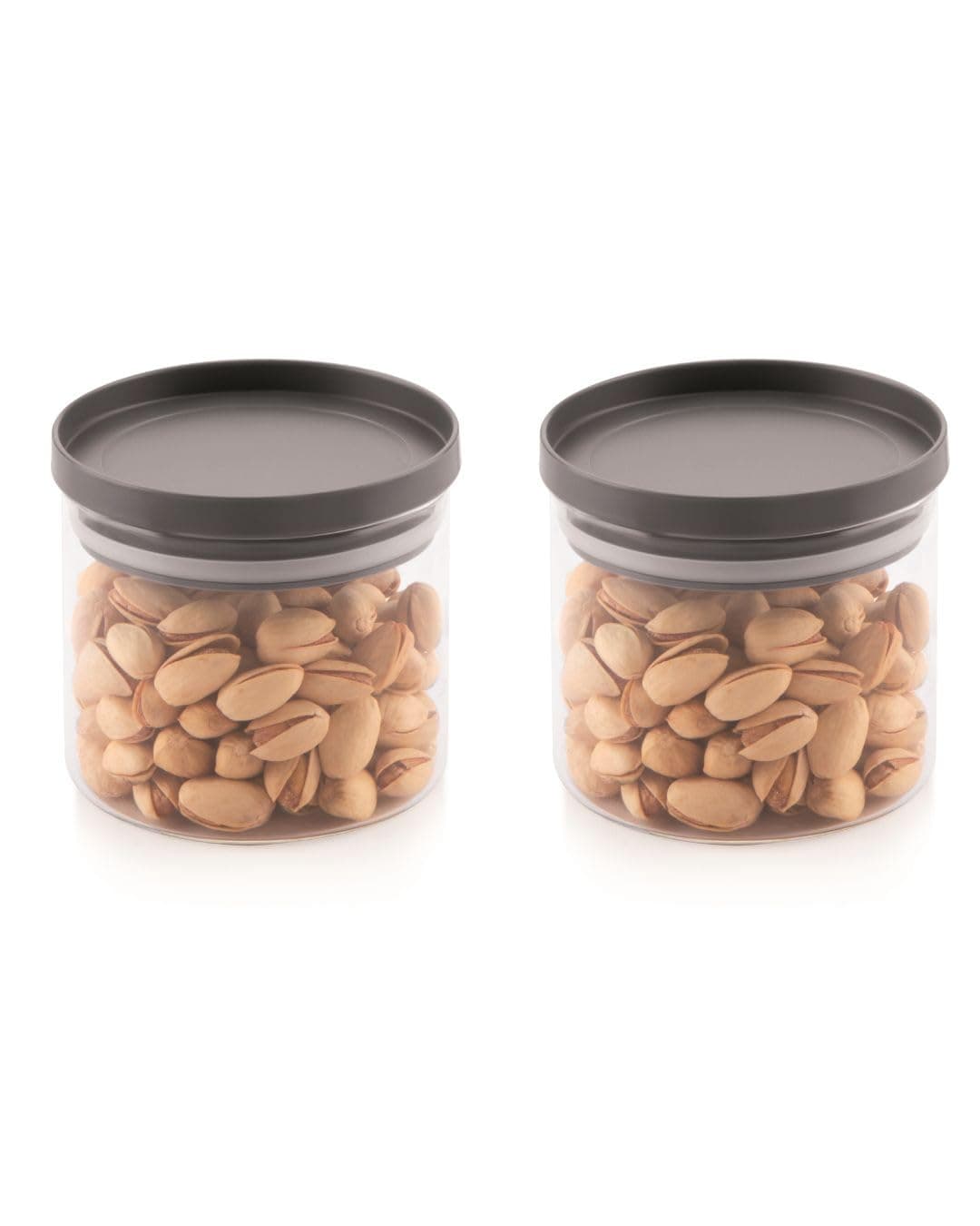 ATTRO Glassox Stack-O Borosilicate Round Glass Storage Jar with Airtight PP Lid Odorless, Durable, and Safe Food Storage Jar Container- 500ml Set of 2,Black
