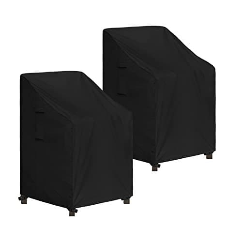 EasyGoing Stackable Patio Chair Cover UV Resistant Outdoor Chair Cover Waterproof Lawn Patio Furniture Covers Fits for 46 Stackable Dining Chairs 2 Pack28Wx36Dx47H inch Black