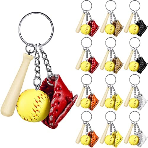 Junkin Softball Keychain Mini Wooden Bat Keyring for Girls Team Softball Sports Party Favors12 Pieces