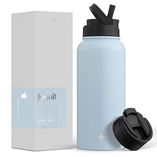 JoyJolt Triple Insulated Water Bottle with Straw Lid AND Flip Lid 32oz Large Water Bottle 12 Hour HotCold Vacuum Insulated Stainless Steel Bottle BPAFree Leakproof Water Bottles Thermos Bottle