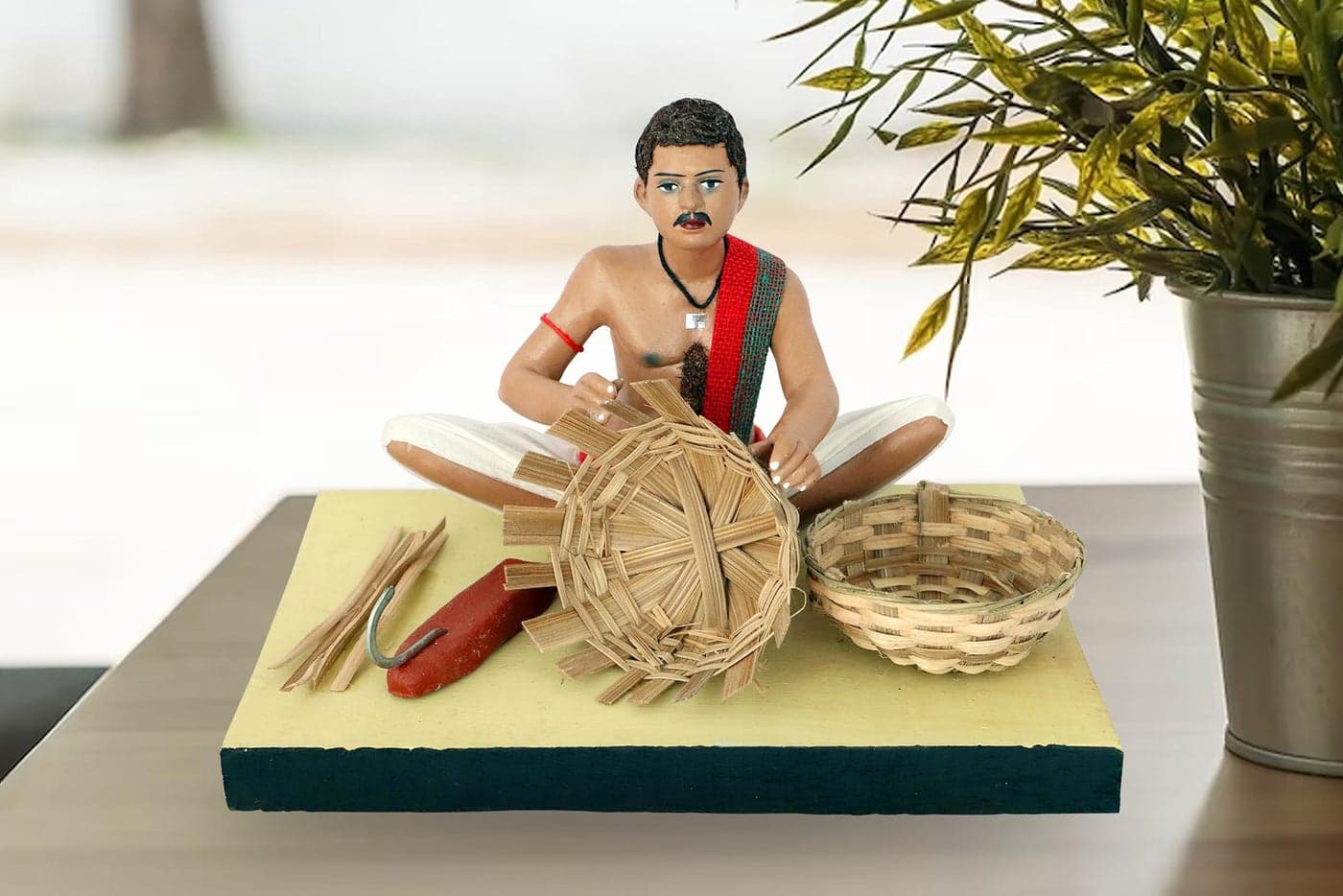 Niharika Collections Krishnanagar Handmade Clay Gift & Décor | Standard- Sitting Human Figure Miniature Idol - Basket Maker