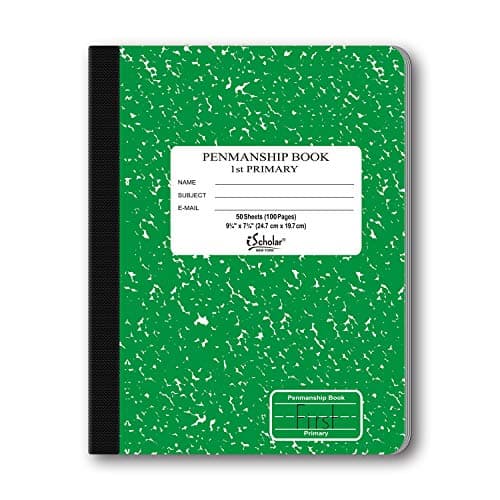 iScholar Grade 1 Primary Composition Notebook, 7.75 x 9.75 Inches, 50 Sheets, Skip Line Ruling, Green Marble (10018)